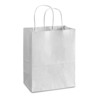 8x4.25x10 White Virgin Paper Handled Bags